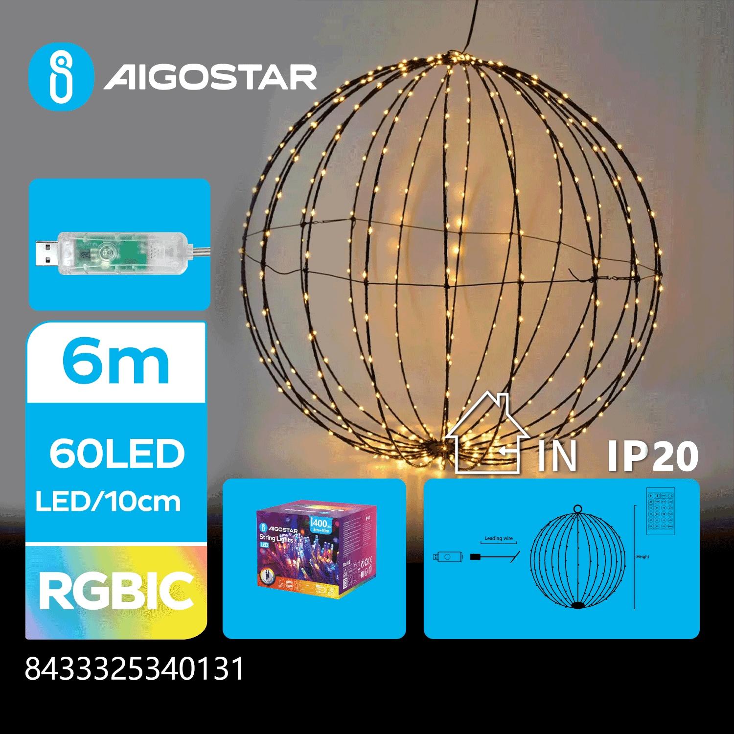 USB 3D ball string lights, RGBIC, 5m+30cm