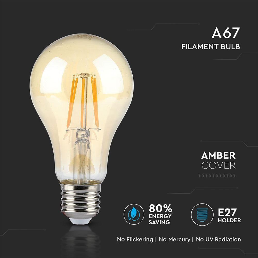 8W LED A67 Żarówka LED Filament, Klosz: Bursztynowy, Barwa:2200K, Trzonek:E27, VTAC, SKU 4472