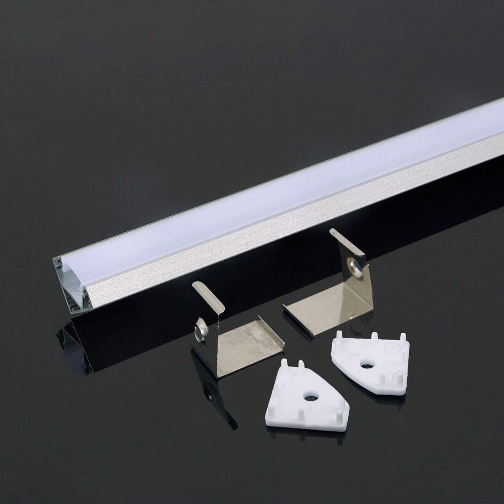 VT-8114 MOUNTING KIT WITH DIFFUSER FOR LED STRIP CORNER 2000X19X19MM SILVER