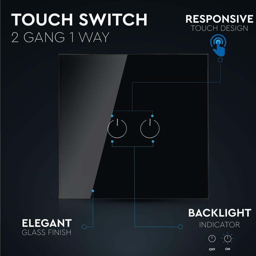 VT-5112 2 GANG 1 WAY TOUCH SWITCH-BLACK