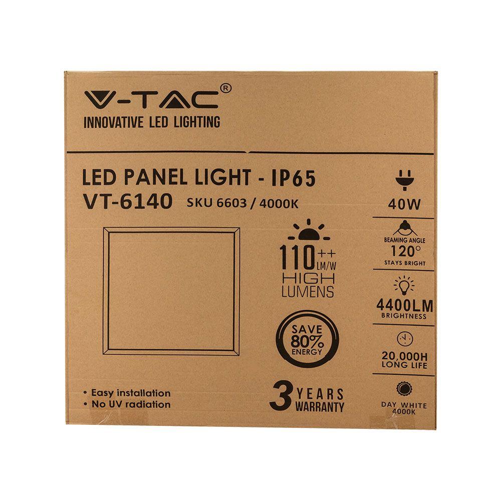 40W Panel LED 600x600mm, Barwa:4000K, IP65, Opakowanie: 6szt., VTAC, SKU 6603