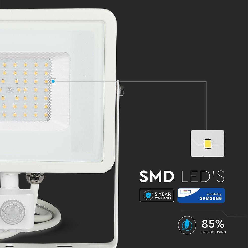 VT-50-S 50W SMD PIR SENSOR FLOODLIGHT SAMSUNG CHIP 4000K WHITE BODY