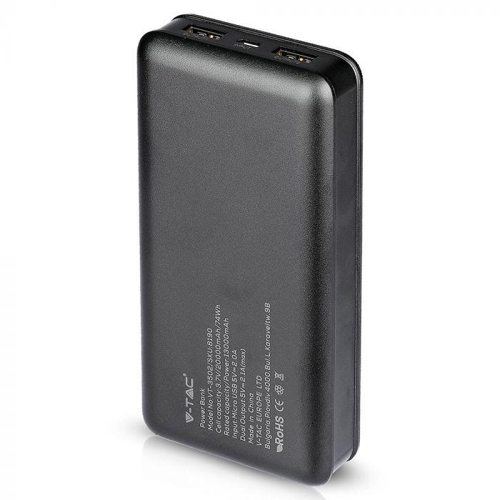 Power Bank, 20000mAh/74wh, 5V, Czarny, VTAC, SKU 8190