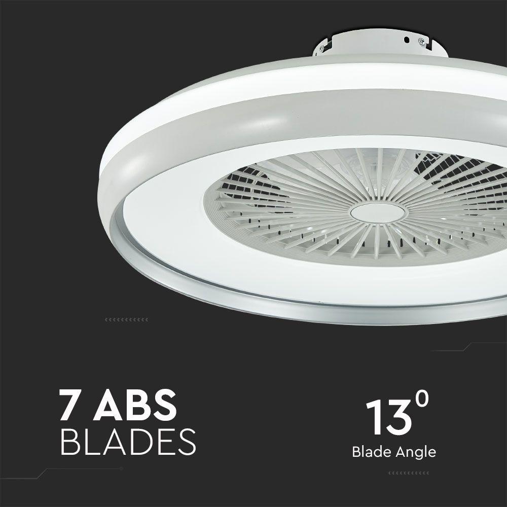 50W Lampa sufitowa LED z wentylatorem, Sterowanie RF, Barwa:3 w 1, Ring dekoracyjny: Szary, VTAC, SKU 7935