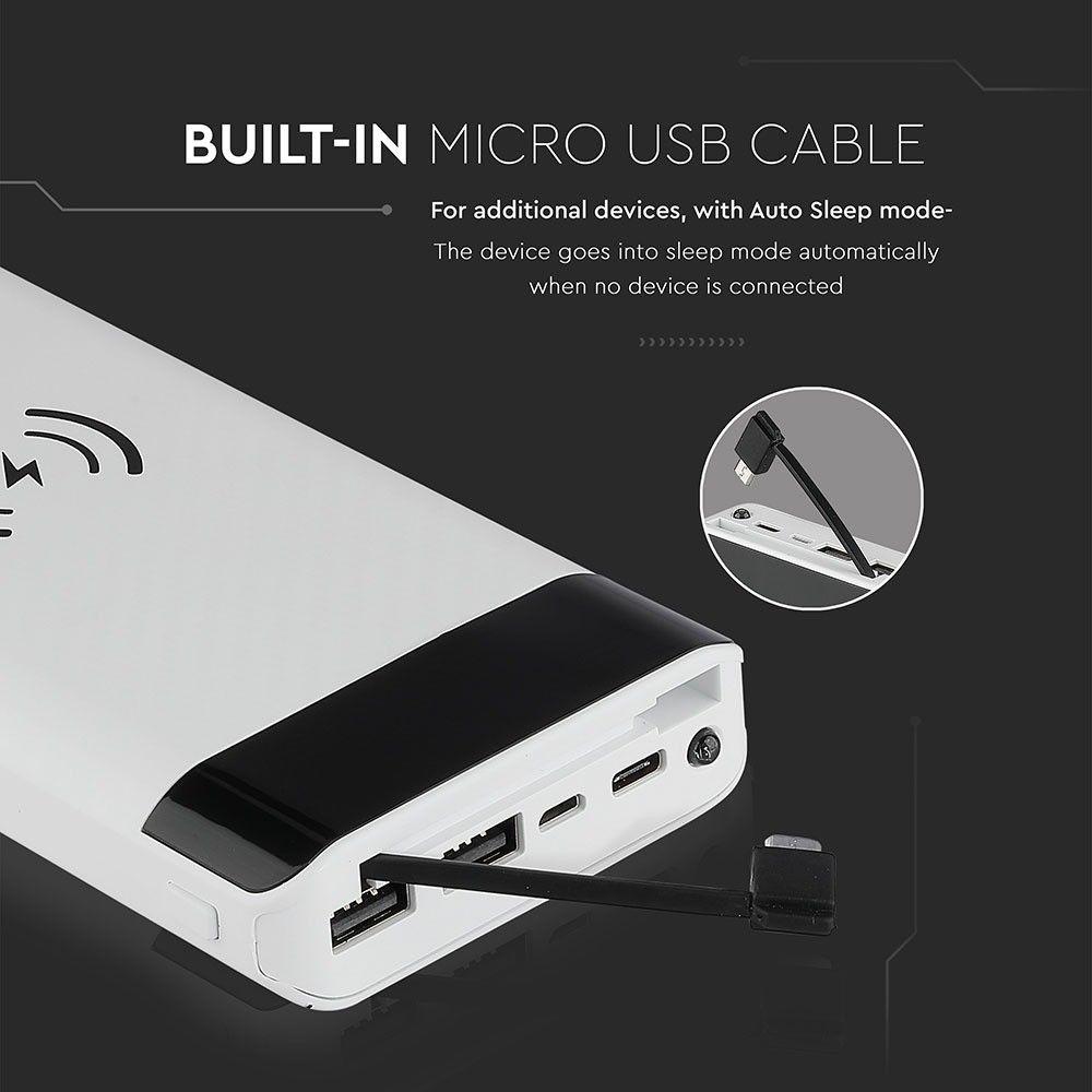 VT-3508 20000mah WIRELESS POWER BANK WITH MICRO USB CABLE-WHITE