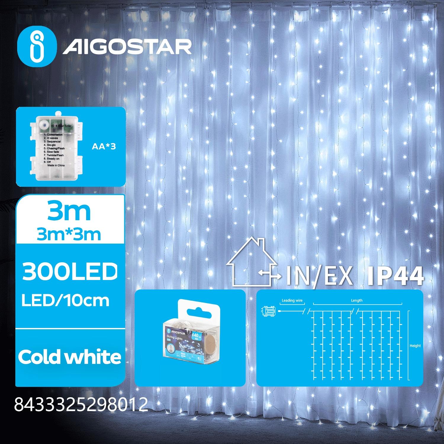 3AA battery curtain flat string lights, cold white, 3m*3m