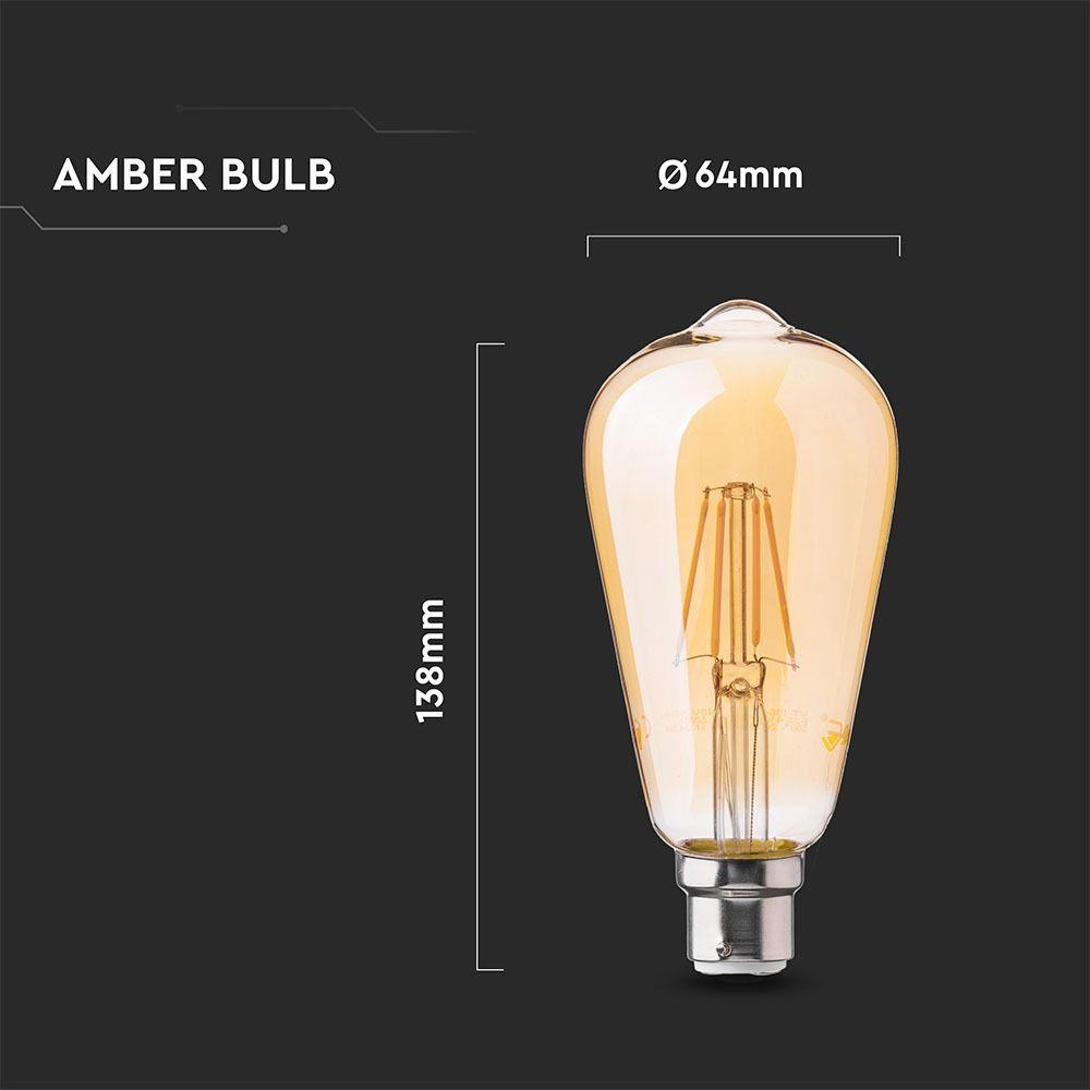 VT-2145D 4W ST64 FILAMENT BULB-AMBER GLASS 2200K B22 DIMMABLE