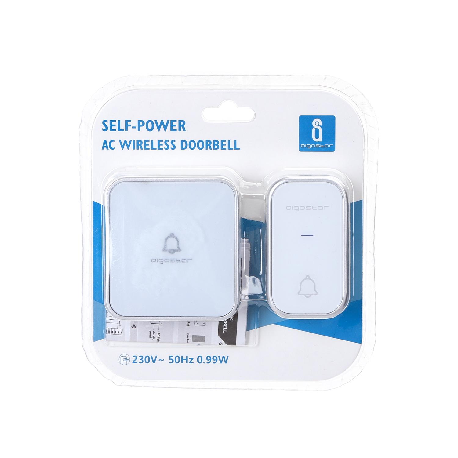 Self-power AC Wireless Doorbell White & Silvery