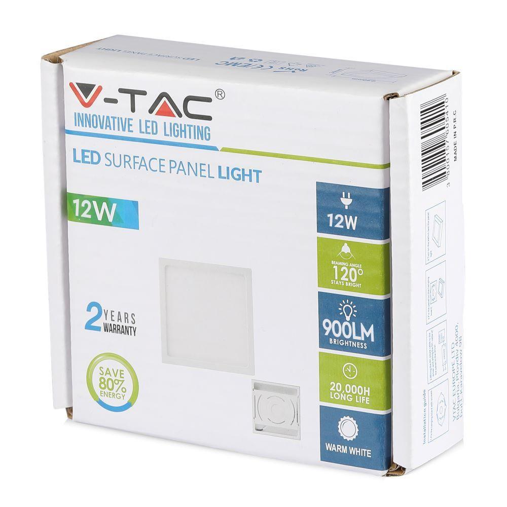 VT-1205 12W LED SURFACE PANEL 3000K SQUARE