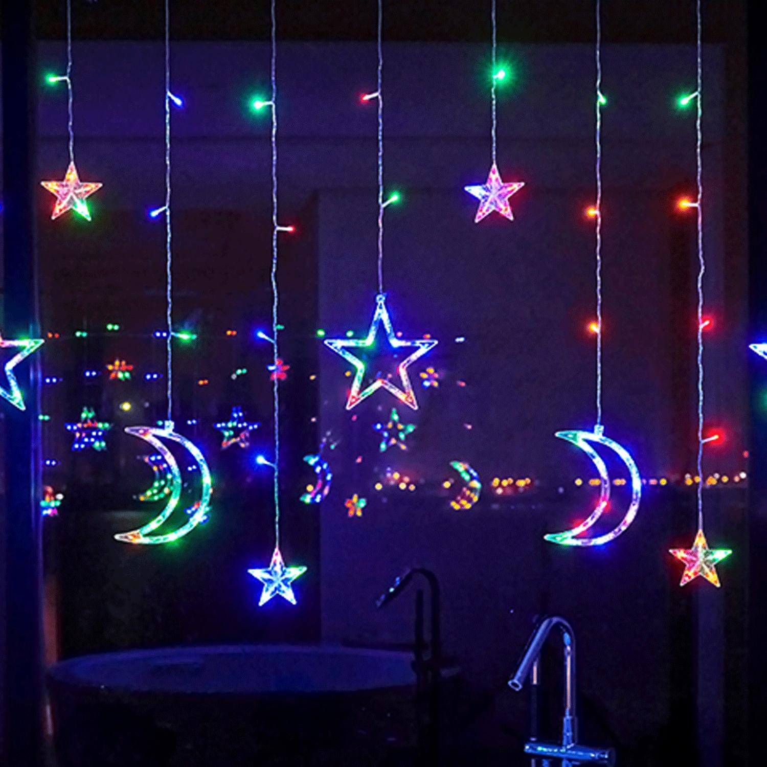 Solar string lights, stars and moons (wave), RGBY, 3m+3m*0.6m, 12strips