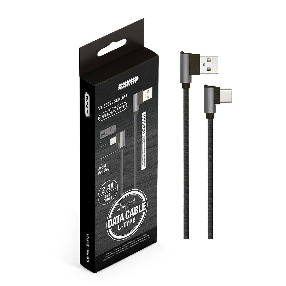 VT-5362 1M TYPE-C USB CABLE L-TYPE -BLACK(DIAMOND SERIES)