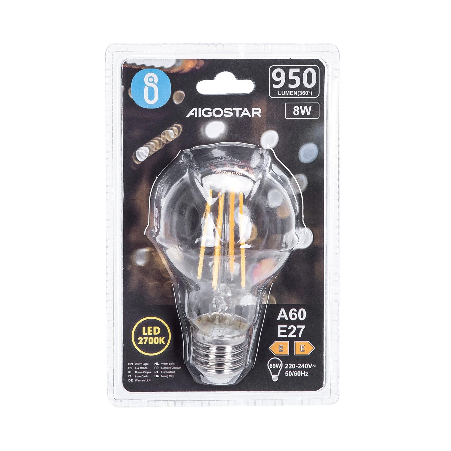 Żarówka LED Filament (Przezroczysta) A60 E27 8W(8W,E27,2700K,950lm)