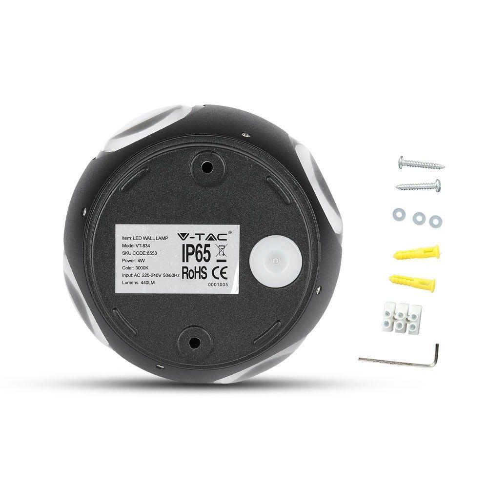 VT-834 4W LED WALL LIGHT(ROUND) 3000K IP65-BLACK BODY