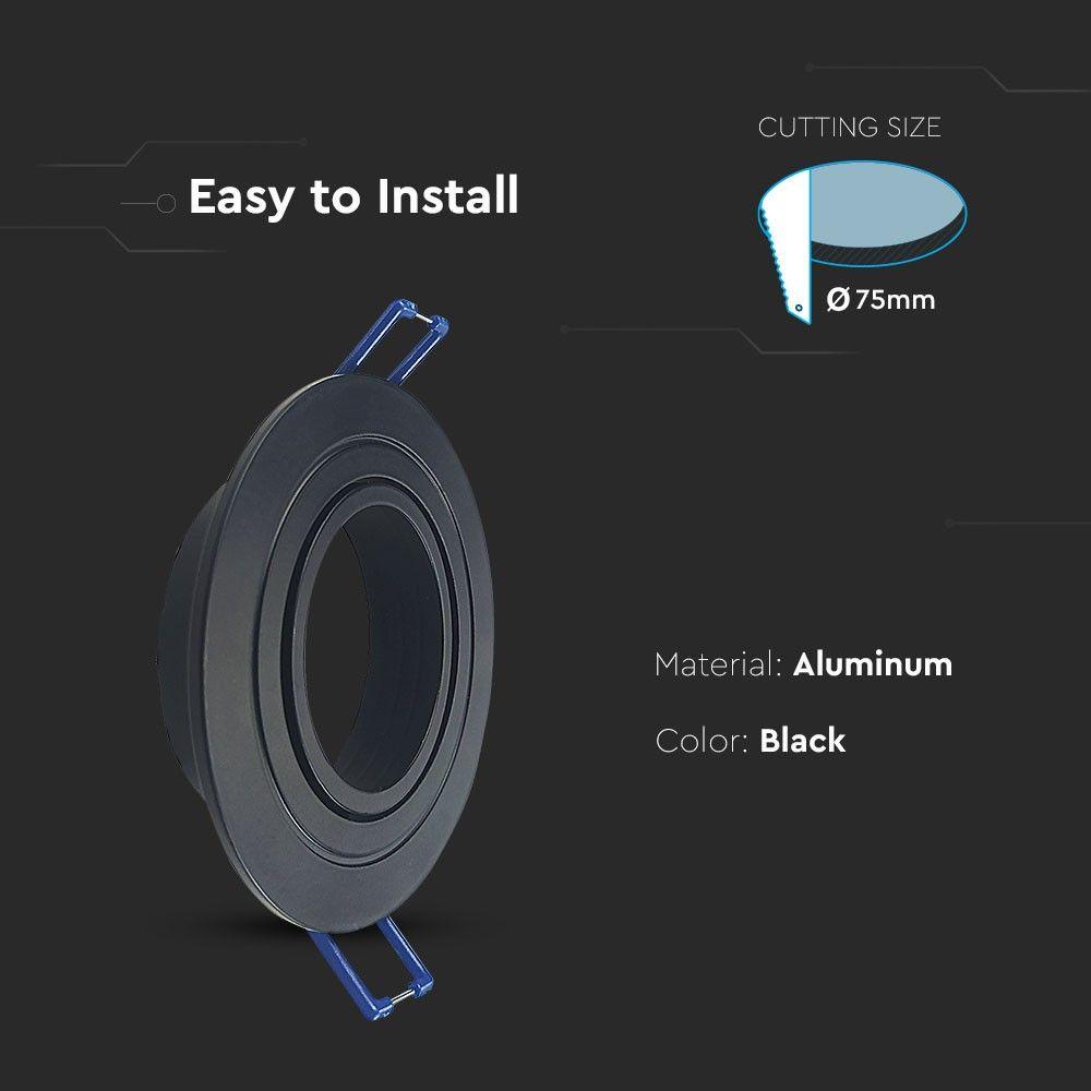 Oprawka wpuszczana GU10, Okrągła, Czarna, VTAC, SKU 8936