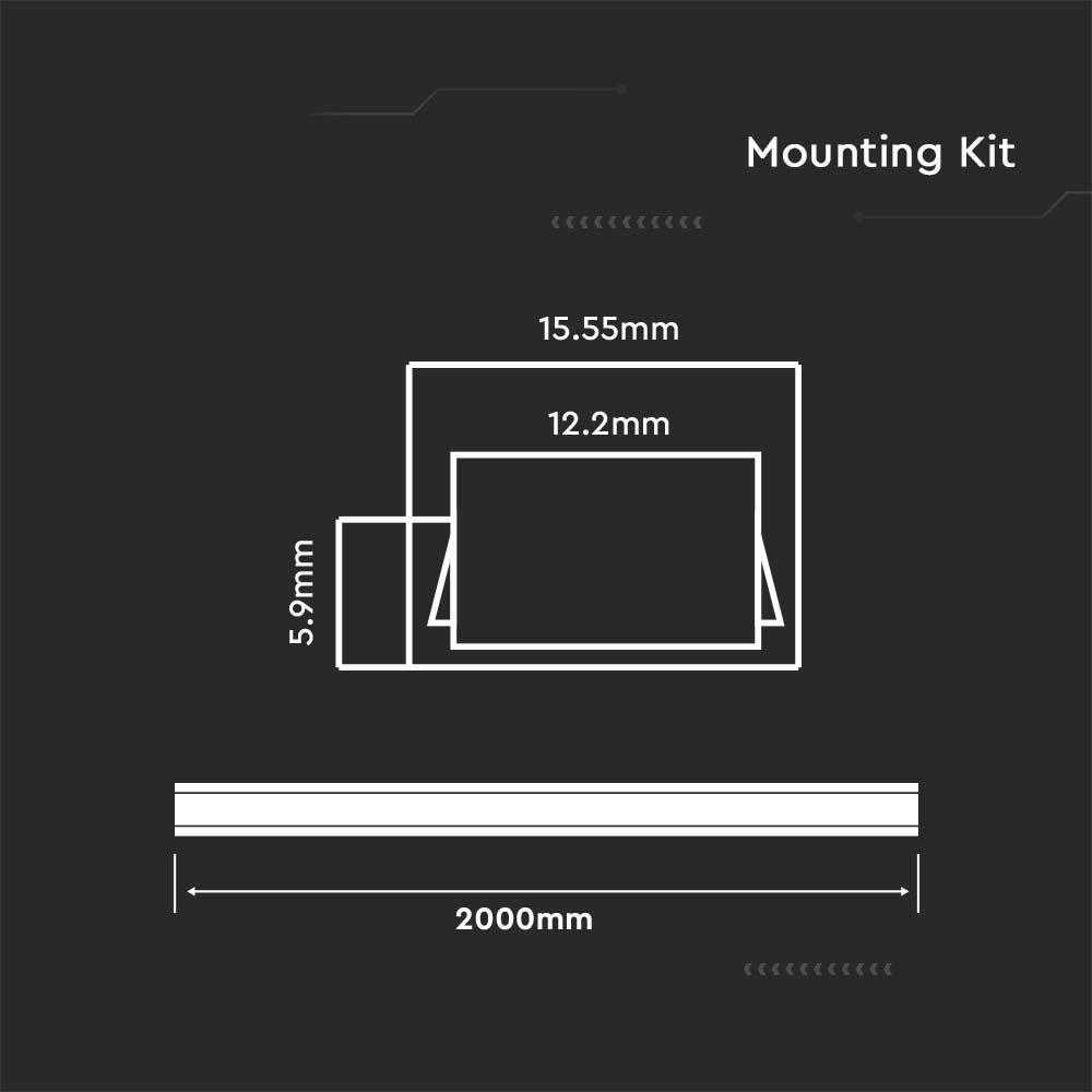 VT-9327 MOUNTING KIT WITH DIFFUSER FOR LED STRIP SURFACE 2000X15.55X5.9MM SILVER