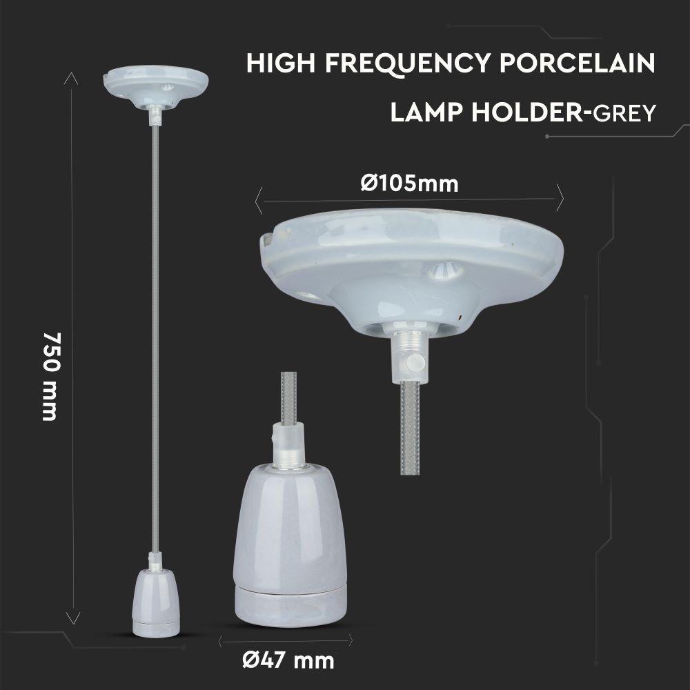 Lampa wisząca, Oprawka: Porcelanowa , Trzonek:E27, Szary, VTAC, SKU 3808