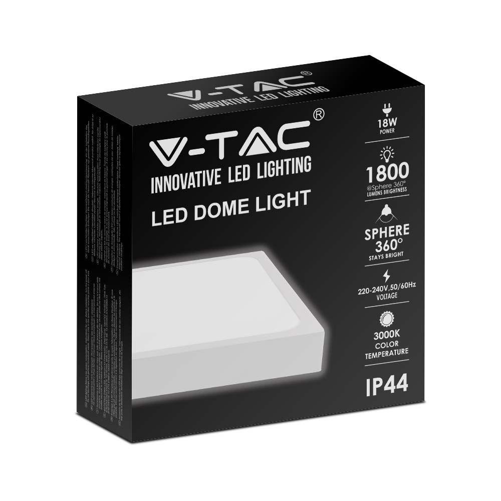 18W Plafon LED, Średnica: 225mm, Barwa:4000K, Klosz: Kwadratowy mleczny biała ramka, IP44, VTAC, SKU 7625