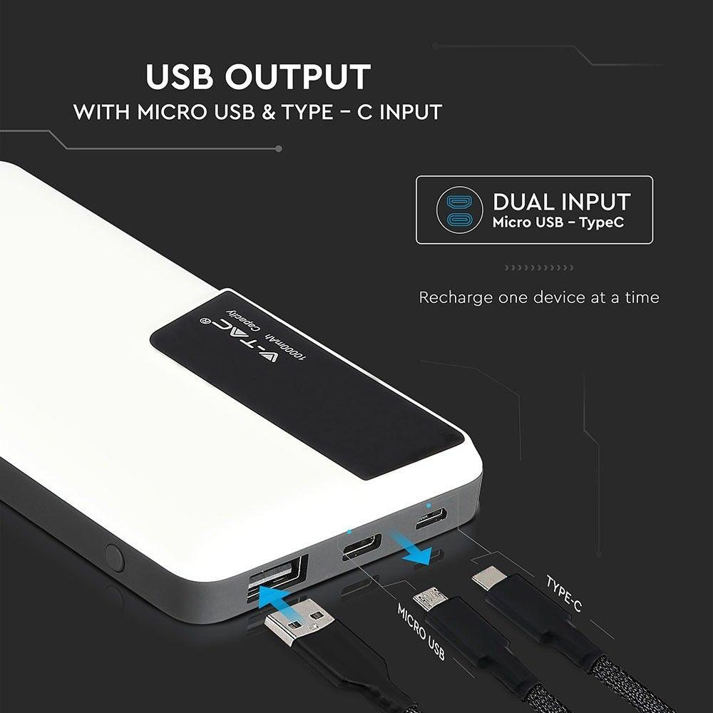 VT-3511 10000mah POWER BANK WITH DIGITAL DISPLAY & USB TYPE-C-WHITE