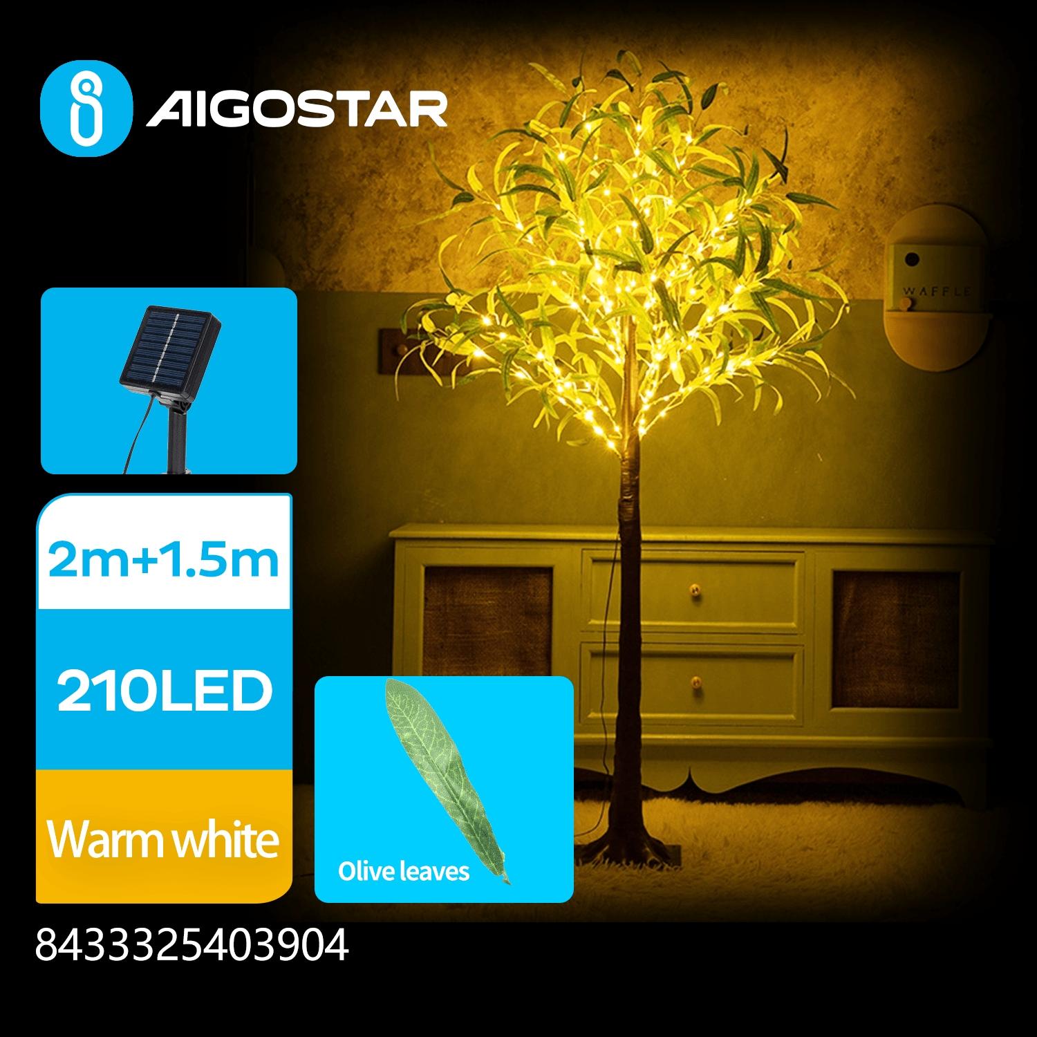 Solar simulation plant-tree-Olive leaves-dark green2700K-2M+1.5M-210LED-8blinkI-underground-P65