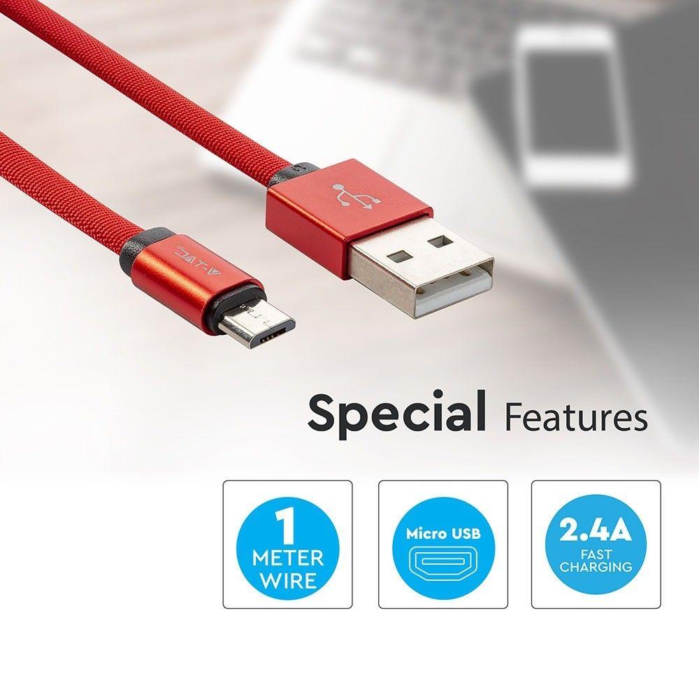 VT-5341 1M MICRO USB BRAIDED CABLE WITH COTTON FABRIC-RED(RUBY SERIES)