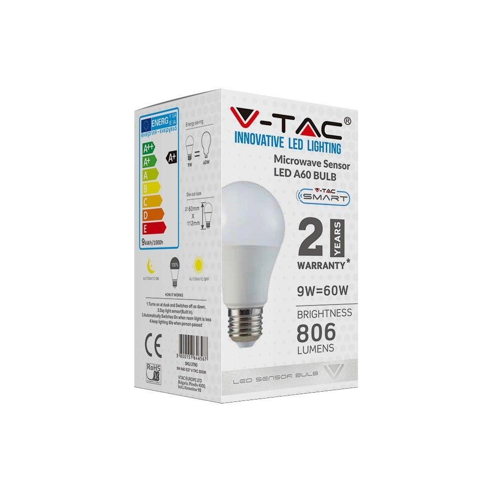 VT-2219 9W A60 LED BULB WITH MICROWAVE SENSOR 3000K E27