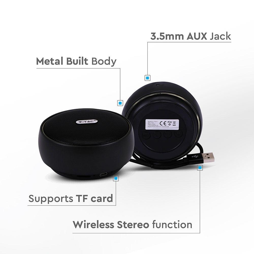 Głośnik bluetooth z funkcją TWS, Obudowa: metal/AUX/USB/Slot MICRO SD/800mAh, Czarny, VTAC, SKU 7718