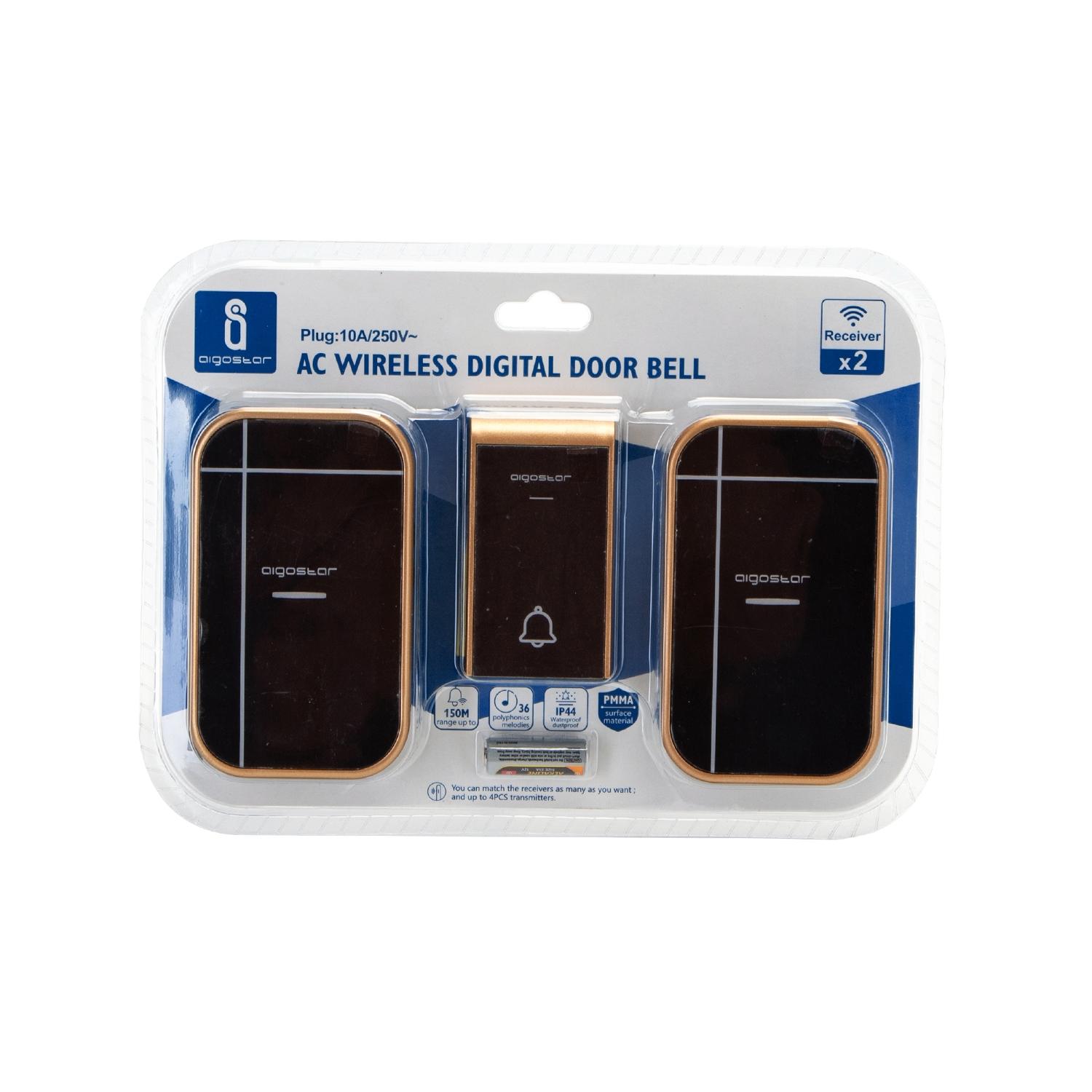 AC Wireless Digital Door Bell (one to two) Black & Golden