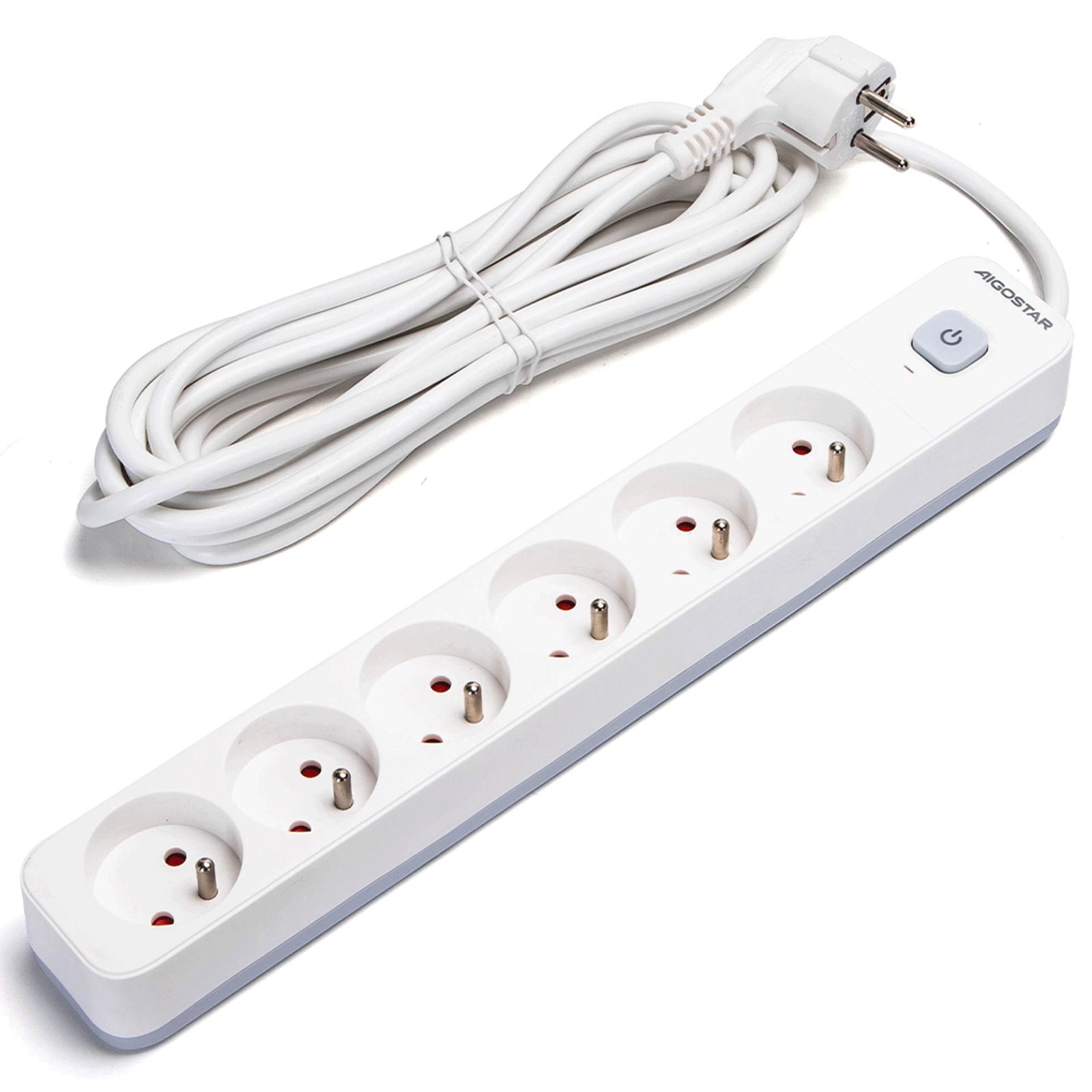 Power strips 6-way 5m H05VV-F 3G1.0m㎡ White and Gray