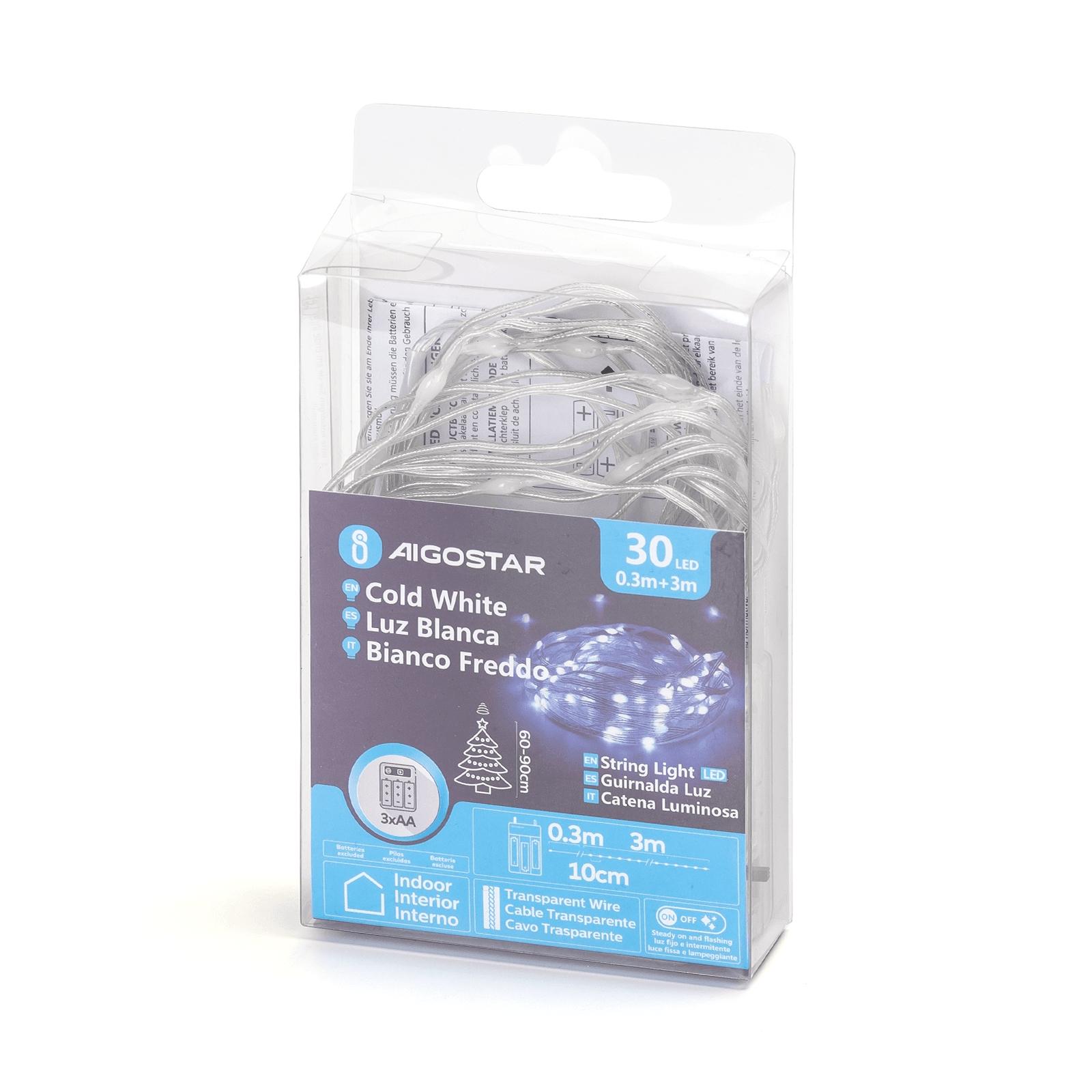 3AA battery string lights (PVC & copper), cold white, 3m