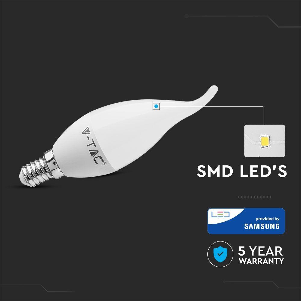 VT-258 5.5W PLASTIC CANDLE FLAME BULB SAMSUNG CHIP 6400K E14