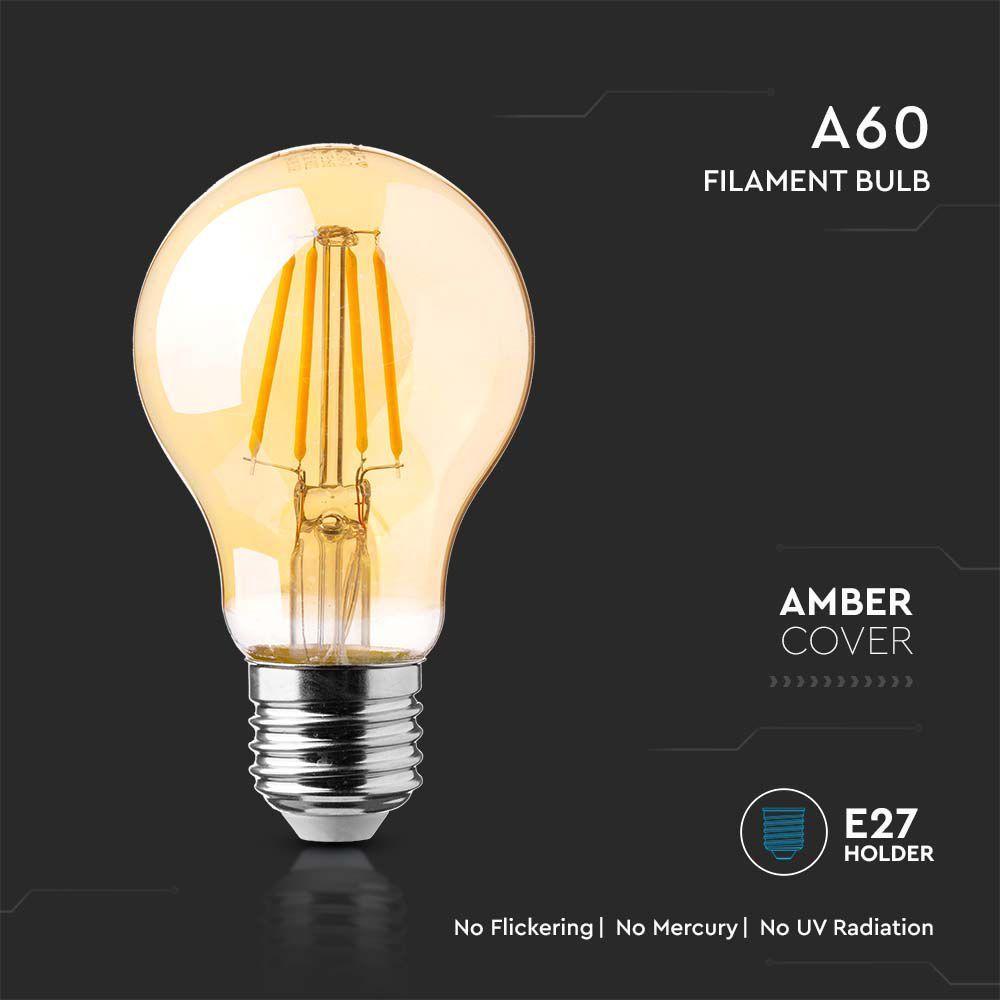 12W A70 Żarówka LED Filament, Klosz Bursztynowy, Barwa:2200K, Trzonek:E27, VTAC, SKU 217457