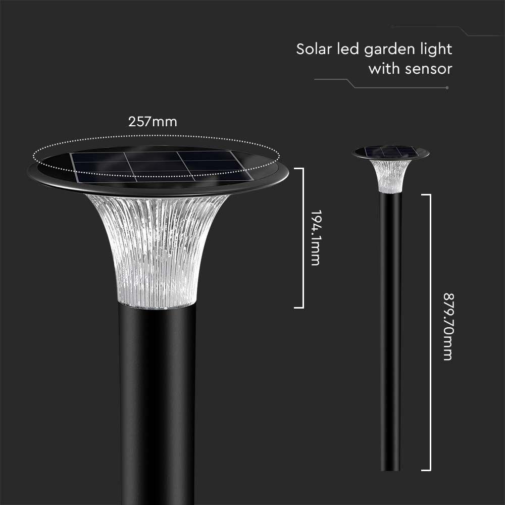 VT-413 15W LED SOLAR PATH LIGHT-DIAMOND 2200LM LiFePO4 BATTERY 3.2V 6000mAh6000K+4000K BLACK