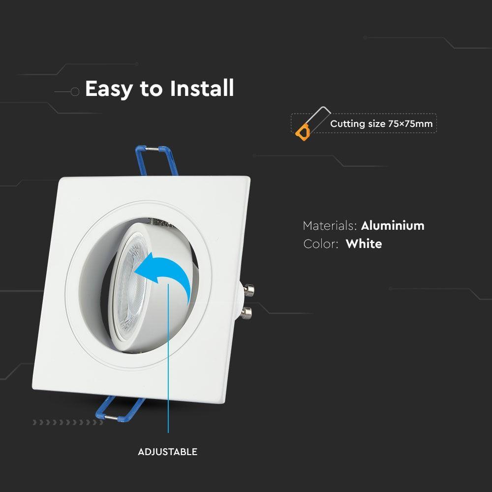 Oprawa wpuszczana Spot, Trzonek:1xGU10, Kwadratowa, Biały, VTAC, SKU 3605