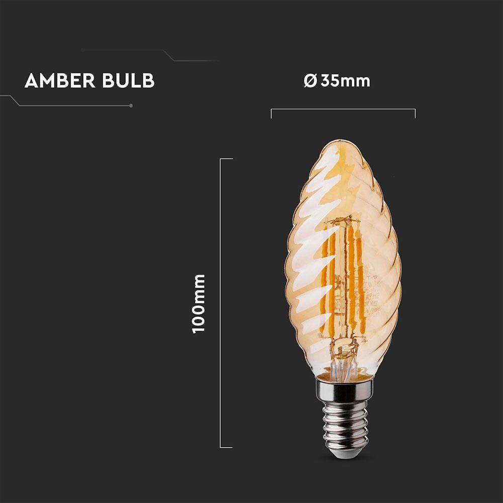 VT-1948 4W CANDLE FILAMENT BULB AMBER GLASS WITH TWIST 2200K E14