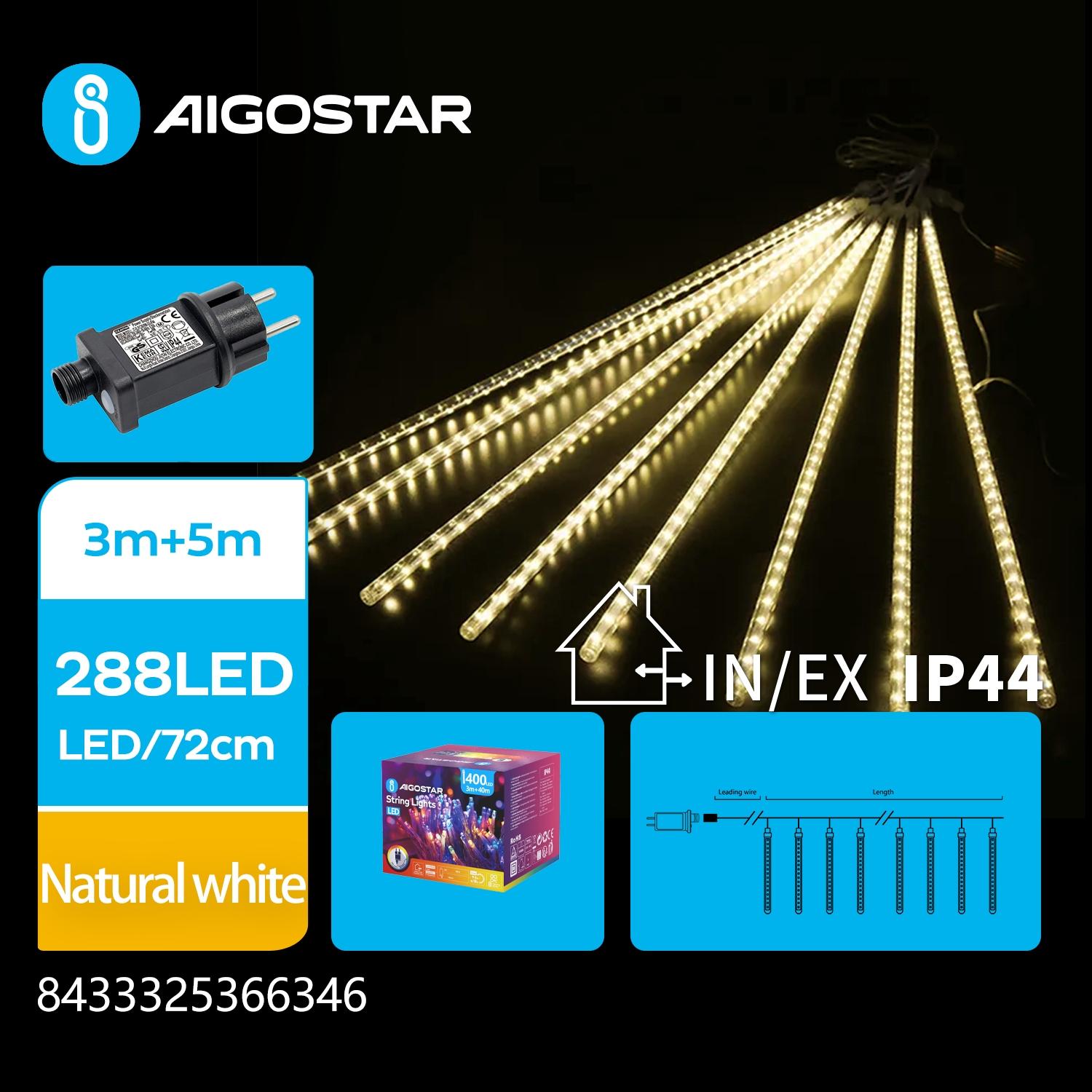 Low Voltage Meteor Shower String Lights 50cm-Warm White-3M+5M-288LED-8strings-transparent wire-Time+IP44