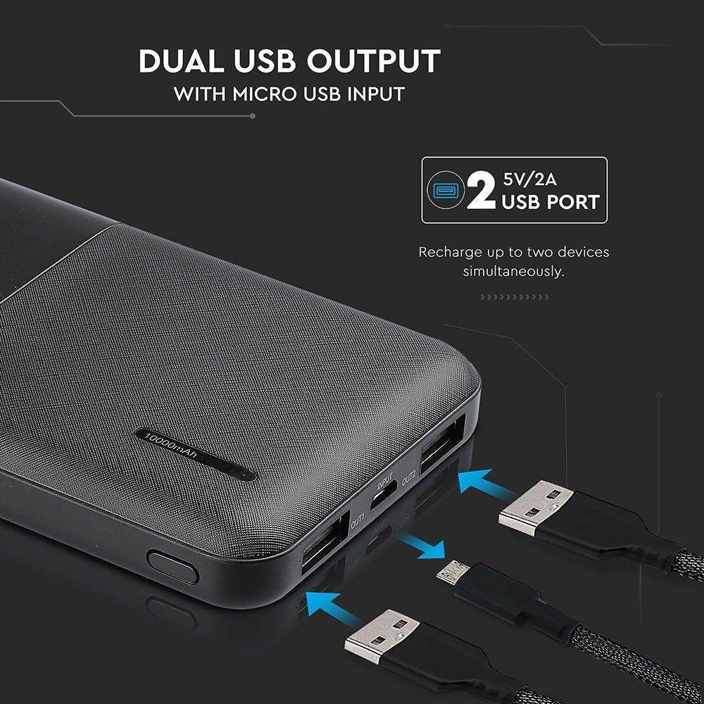 Power Bank, 3.7V/10000mAh, Czarny, VTAC, SKU 8897