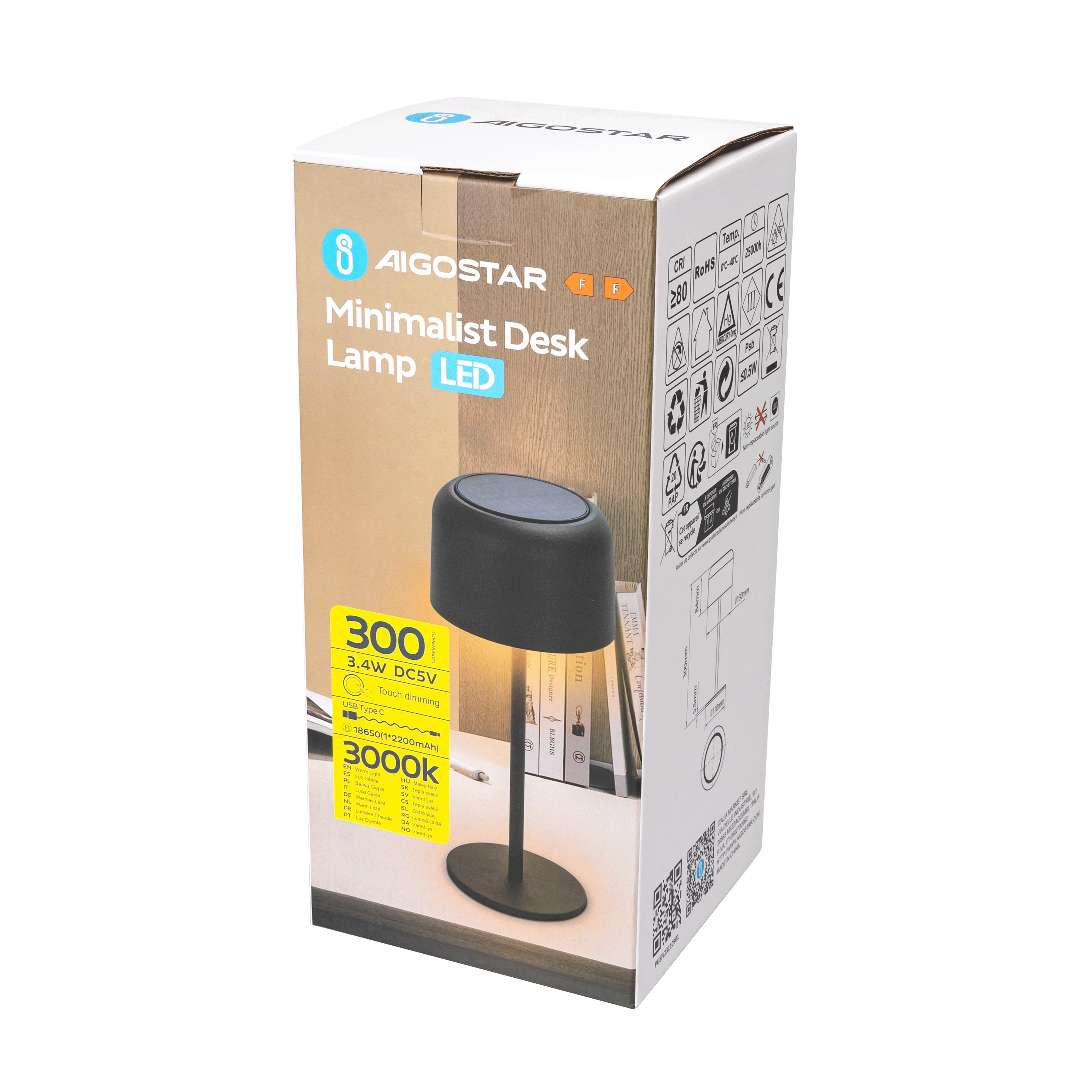 Solar Powered Desk Lamp 3W 3000K Touch Dimming