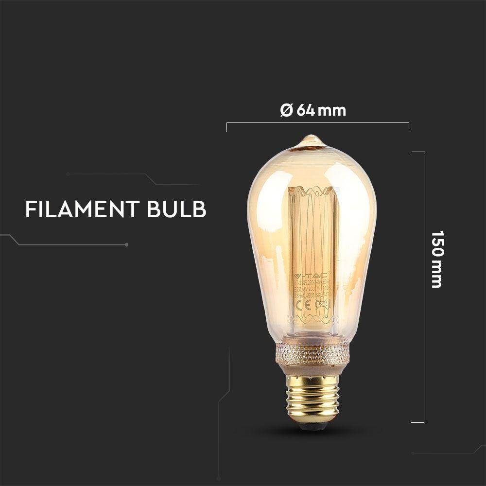 4W ST64 Żarówka LED Filament, Klosz Bursztynowy, Barwa:1800K, Trzonek:E27, VTAC, SKU 7474