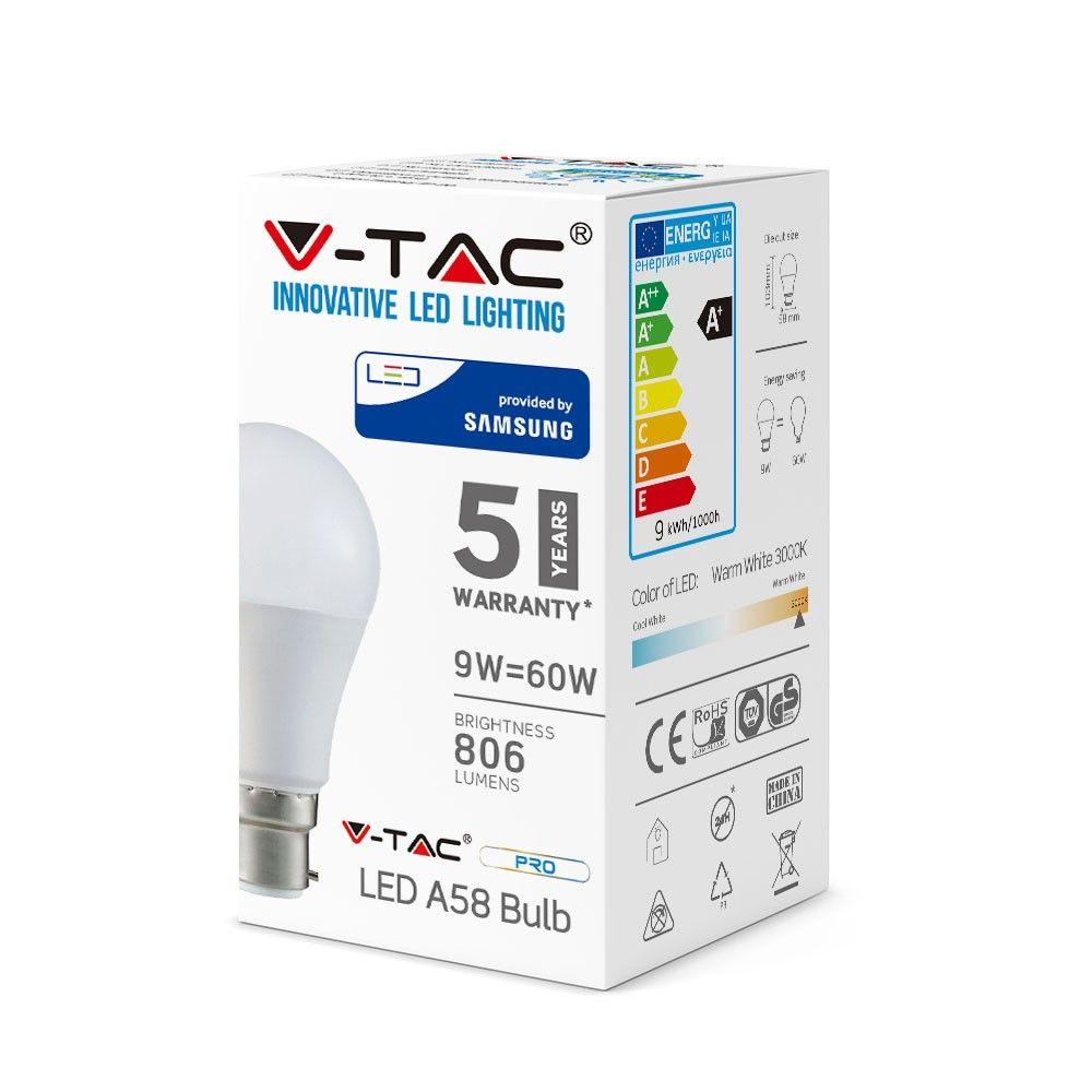 VT-229 9W A58 PLASTIC BULB SAMSUNG CHIP 4000K B22