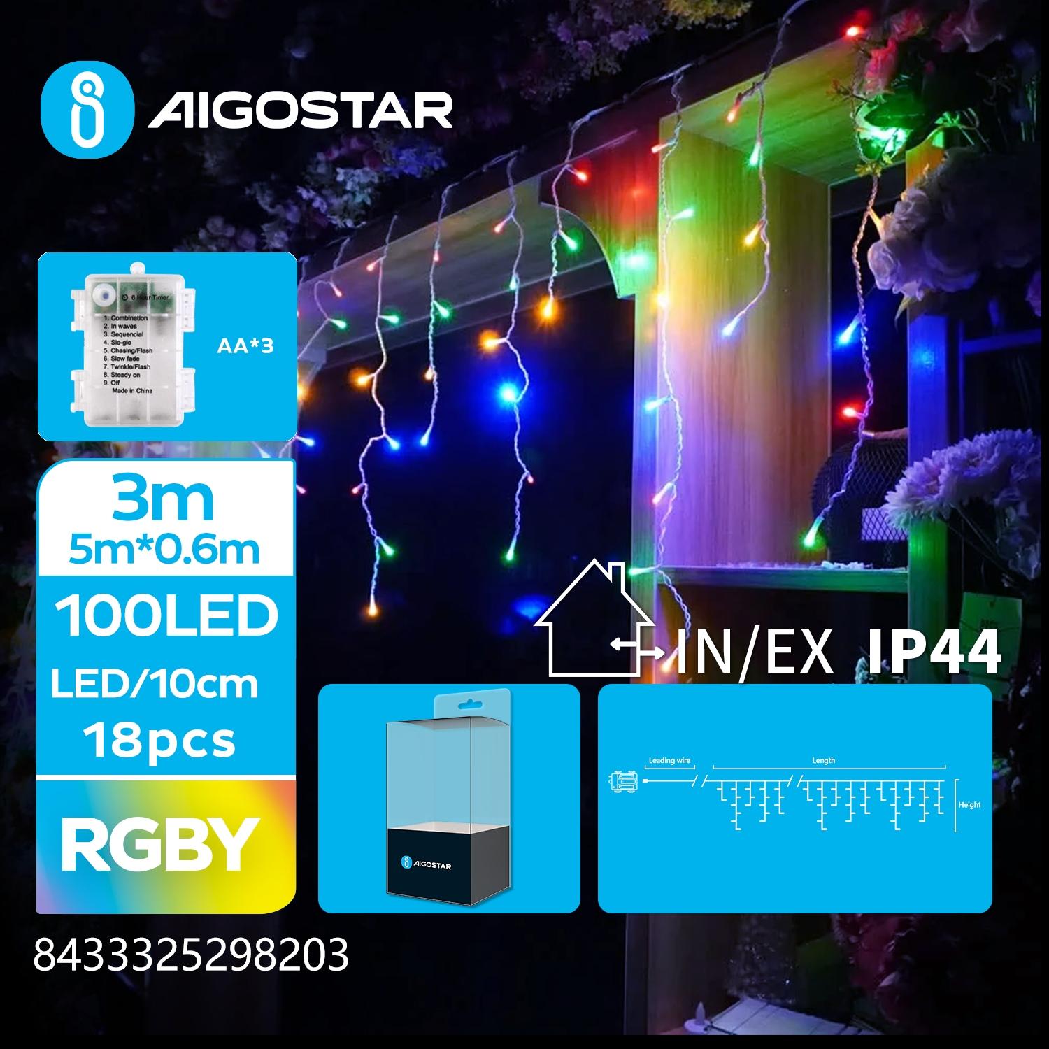 3AA battery icicle (wave) flat string lights, RGBY, 5m*0.6m