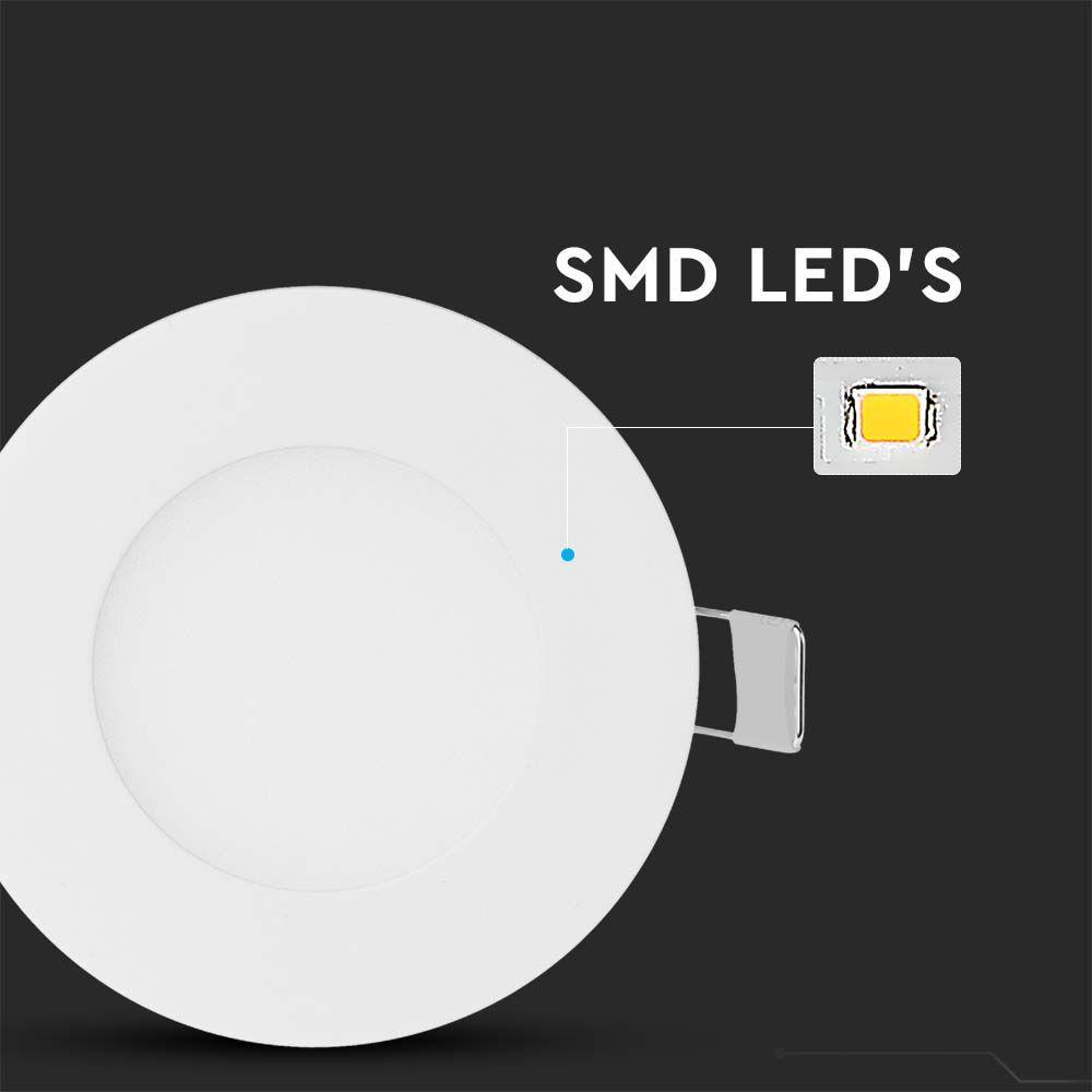 3W Panel LED, Barwa:3000K, Okrągła, VTAC, SKU 216292