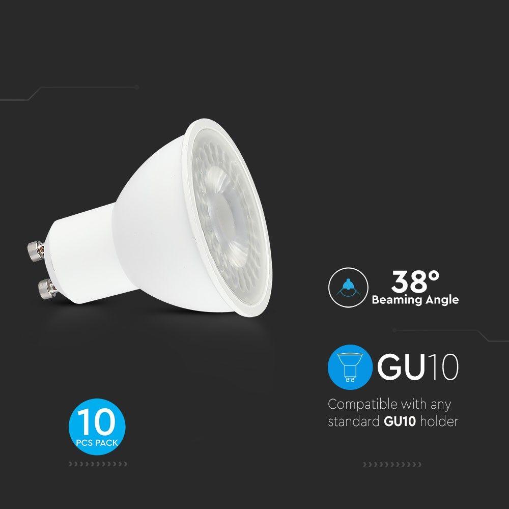 5W GU10 Żarówka LED, Barwa:3000K, Kąt 38', Opakowanie: 10szt., Trzonek:GU10, VTAC, SKU 2799