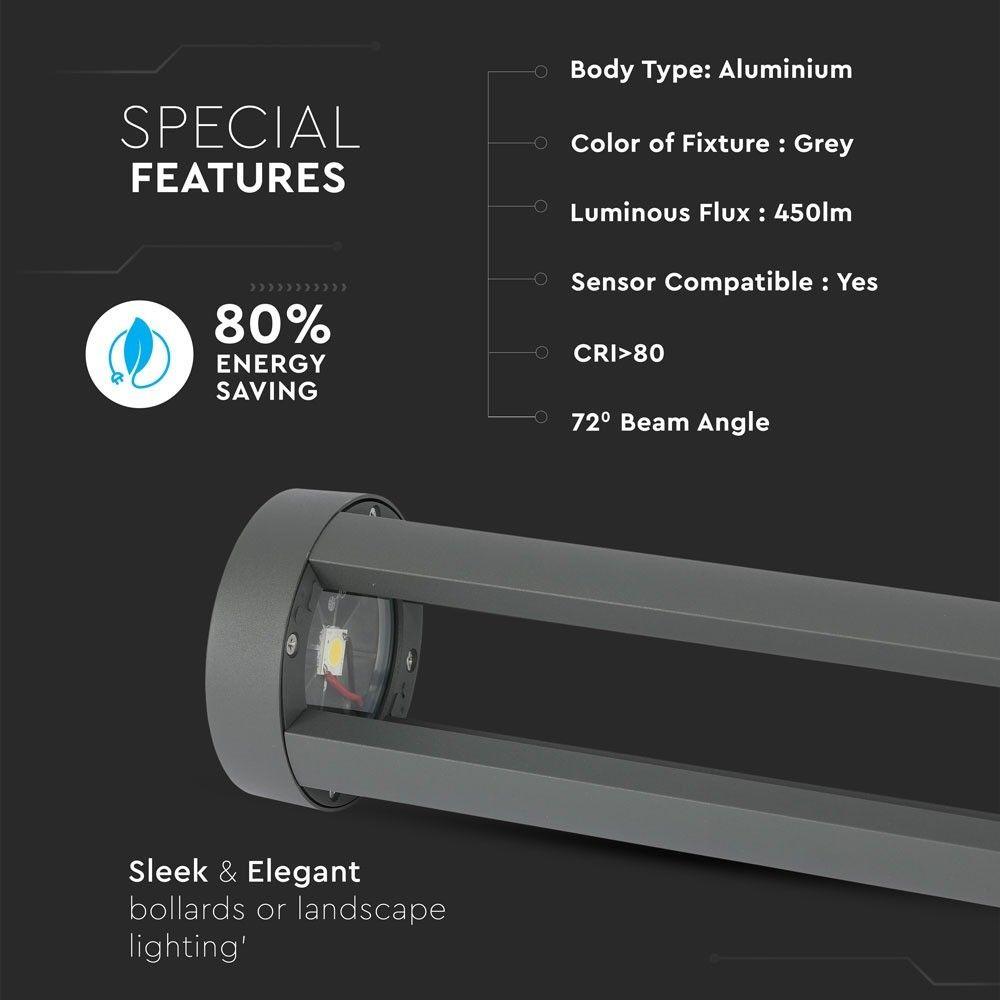 VT-820 10W LED BOLLARD LIGHT 6400K GREY BODY 80CM HEIGHT