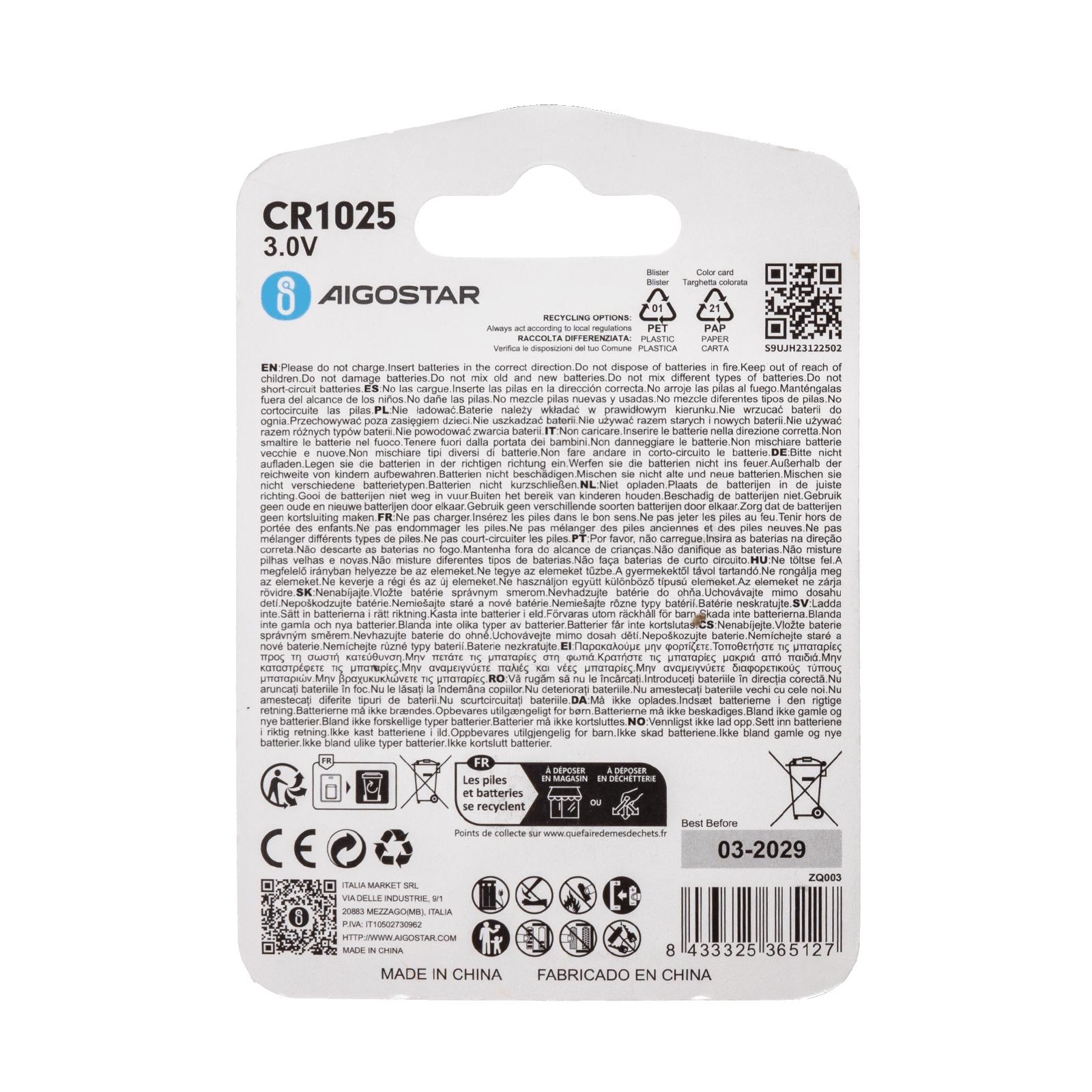 Coin cell batteries CR1025 3.0V 2pcs