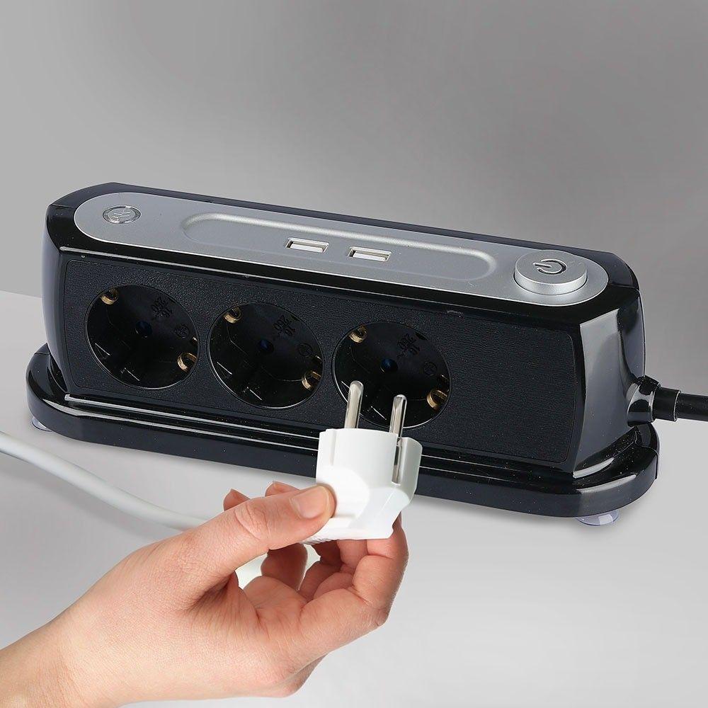 VT-1133-2 3 WAYS DESK SOCKET WITH LIGHTED SWITCH & 2 USB PORTS(3G1.5MMX1.4M)