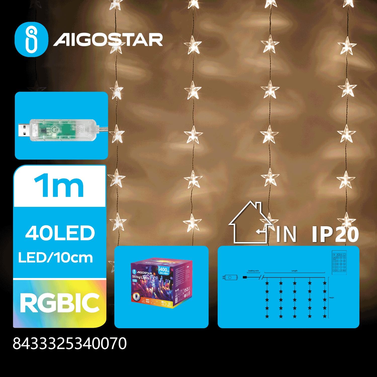 USB star curtain string lights, RGBIC, 1m