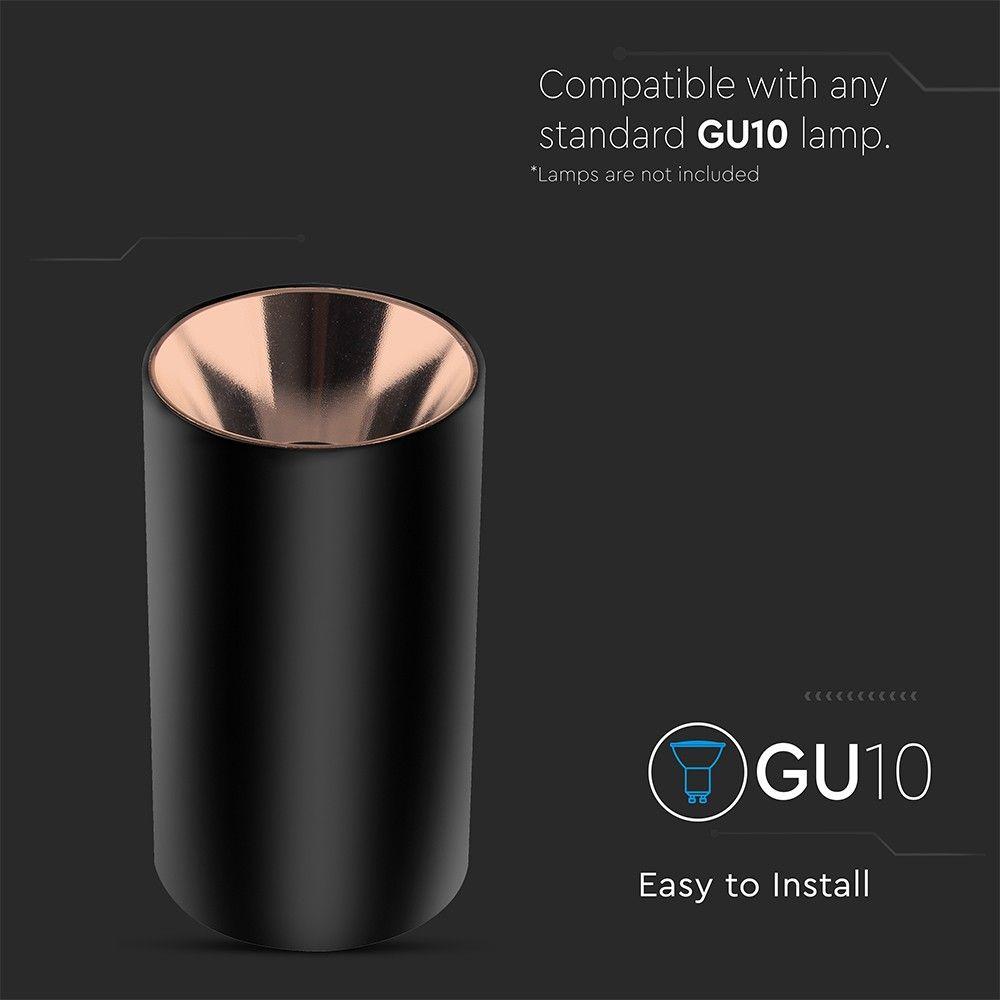 VT-882 GU10 FITTING ROUND BLACK+ROSE GOLD