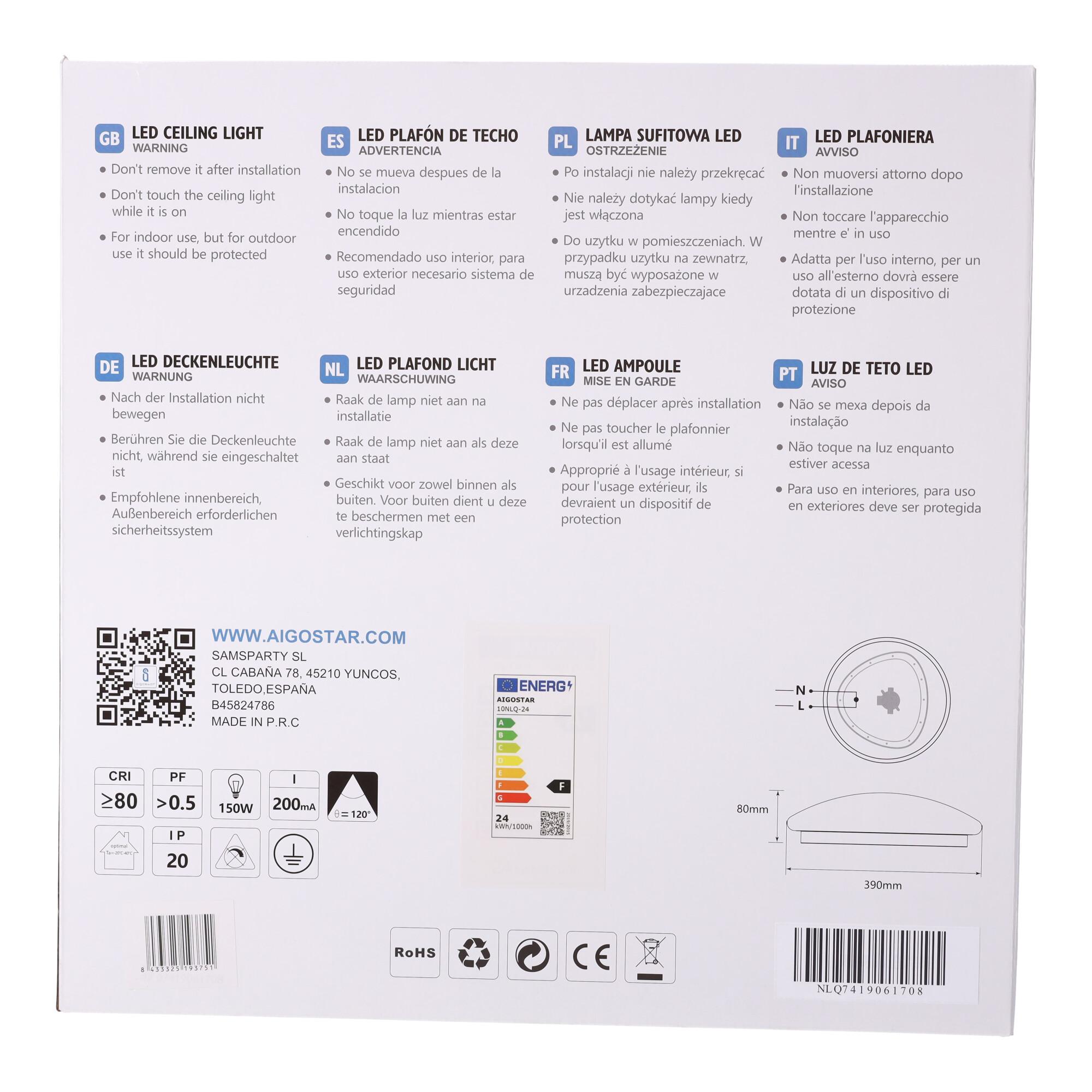 LED Ceiling Light with Sensor 24W 4000K