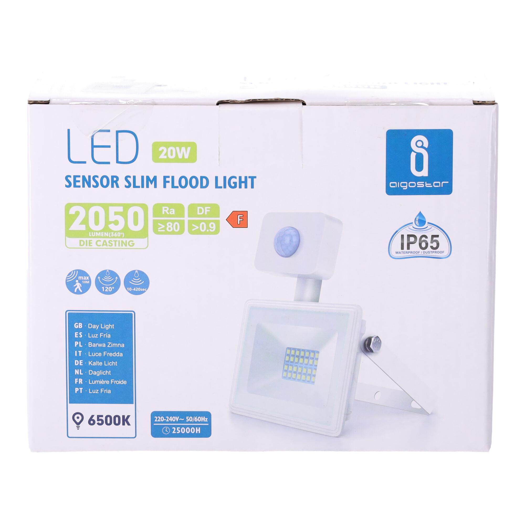 LED Slim Floodlight with Sensor White 20W (Die-casting)