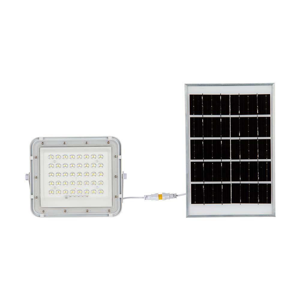 6W Solarny naświetlacz LED z czujnikiem zmierzchu, Panel z przewodem: 3m, Pilot, Bateria 5000mAh/ Barwa:6400K, Obudowa: Biała, VTAC, SKU 7839